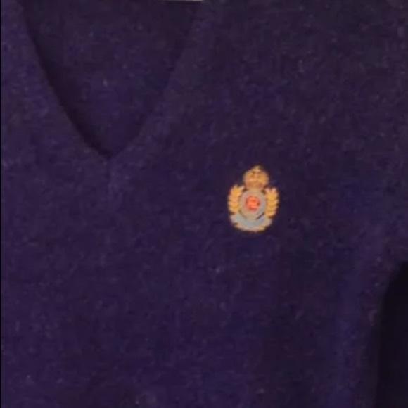 RALPH LAUREN Navy Wool Sweater Embroidered Crest L - Picture 7 of 7